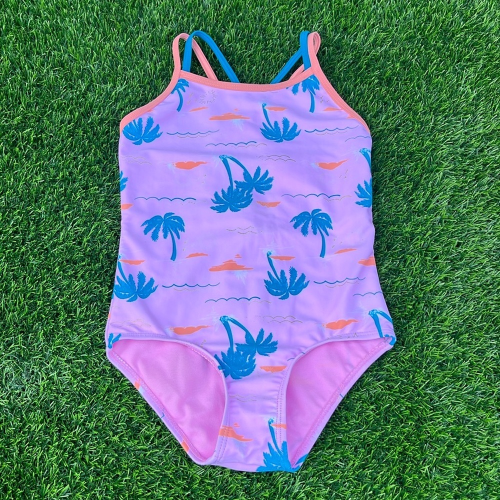 Kensie Girl Pink Purple Palm Tree One-Piece Swimsuit